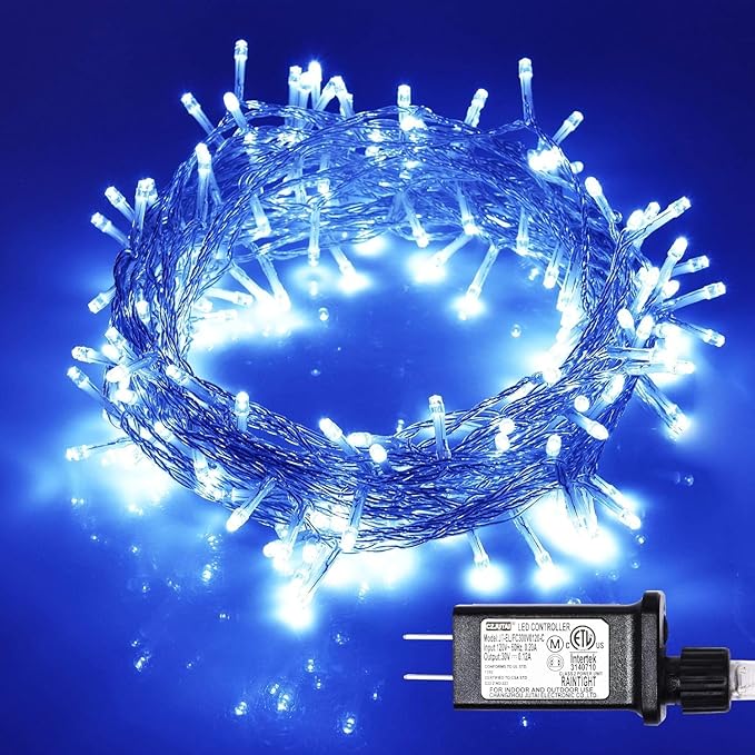 ILLUMINEW 300 LED Blue Outdoor Indoor String Lights, Safety Plug in 8 Modes 108Ft Twinkle Lights,Christmas Tree Wire Fairy Lights for Bedroom, Party Decor(300Led-Blue)