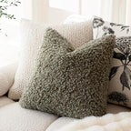 Foindtower 2 Pieces 20x20 Inch Sage Green, Faux Fur Throw Pillow Cover Accent Sherpa Pillow Fuzzy Soft Pillowcases Sheepskin Decorative Fleece Cushion Case for Bed Couch Living Room