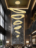 Modern Crystal Chandeliers for High Ceiling 6 Ring Chandelier LED Gold Ceilings Lights Fixtures High Ceiling Chandelier for Foyer Staircase Living Room Dining Room 2700K-6000K