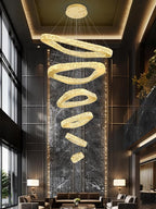 Modern Crystal Chandeliers for High Ceiling 6 Ring Chandelier LED Gold Ceilings Lights Fixtures High Ceiling Chandelier for Foyer Staircase Living Room Dining Room 2700K-6000K