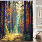 Romantic Fall Shower Curtain, Autumn Forest Thanksgiving Shower Curtains for Bathroom, Rustic Farmhouse Trees Fabric Bath Curtain Set with Hooks 72x72 Inch
