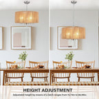 Boho Large Rattan Chandelier, 5-Lights Woven Pendant Light Fixture, 19" Dining Room Light Fixture Farmhouse Nickel Vintage Chandeliers Hanging Light for Living Room Kitchen Entryway Hallway Foyer