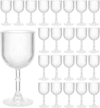 Plastic Wine Glasses 9oz Set of 24, Crystal Clear Ribbed Vintage Goblets Unbreakable Reusable BPA-Free Stemmed Drinking Glasses for Parties, Weddings & Events