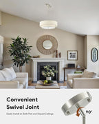 VONLUCE Modern Chandeliers, 18" Drum Chandeliers with 2-Layer Fabric Shade, 4-Light Pendant Light Fixture with E26 Base, Light Fixture for Dining Room Bedroom Living Room, Linen Shade & Nickel Finish