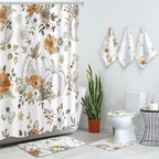 Newwiee 7 Pcs Fall Pumpkin Shower Curtain Sets Vintage Pumpkin Bathroom Set Thanksgiving Bathroom Curtain Shower Set Include Towels Non Slip Rugs Toilet Lid Cover Bath Mat(Autumn Pumpkins Flowers)