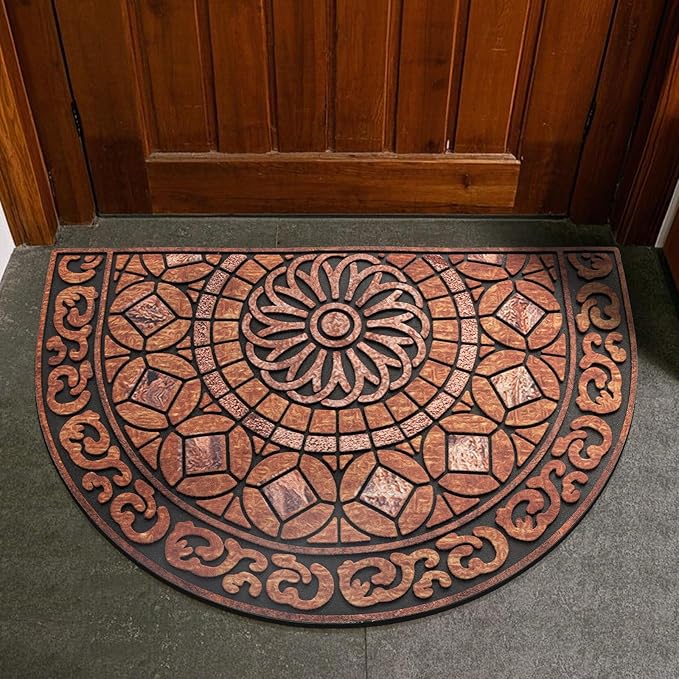 Door Mat Welcome Mat, Heavy Duty Outside Door Mat 23.6 x 35.4 Inch Round Front Door Rug Doormat for Entrance Home Non-Slip Rubber Rug for Front Door, Entryway, Patio (Orange)