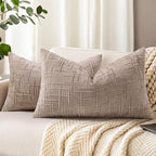 decorUhome Fall Oatmeal Chenille Throw Pillow Covers 12x20 Set of 2 Thick Textured Slubby Couch Pillow Covers Farmhouse Accent Modern Neutral Decorative Pillow Cases for Bed Sofa Living Room