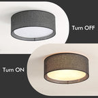 WINGBO 15.7" Modern 3-Light Flush Mount Ceiling Light Fixture with Fabric & Acrylic Double Drum Shade for Bedroom Living Room Dining Room Hallway Entryway, Black