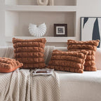 Neelvin Brown Faux Fur Cozy Soft Plaid Decorative Throw Pillow Covers 24x24 inch Set of 2,Velvet Pillowcase Cushion Case for Sofa Couch