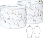 Lamp Shades Set of 2, Drum Lampshades 13" Top x 13" Bottom x 10" High with Spider Fitter, Large Replacement Lamp Shades for Table Lamps, Floor Lamps, Easy Assembly Required (2, Print - B)