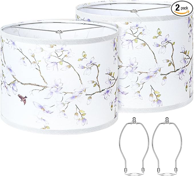 Lamp Shades Set of 2, Drum Lampshades 13" Top x 13" Bottom x 10" High with Spider Fitter, Large Replacement Lamp Shades for Table Lamps, Floor Lamps, Easy Assembly Required (2, Print - B)