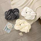 17.7in Knot Pillow Ball, Soft Velvet Decorative Throw Pillow for Couch Sofa, Decor Knotted Square Floor Pillow Cushions for Living Room (White)