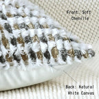 Boho Chenille Tufted Pillow Cover 12x20 Inch Set of 1, Farmhouse Striped Decorative Pillow Covers Accent Fluffy Neutral Lumbar Pillowcases for Couch Sofa Bedroom Living Room, Brown Gray