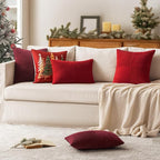 MIULEE Christmas Red Corduroy Pillow Covers Pack of 2 Boho Decorative Spliced Throw Pillow Covers Soft Solid Couch Pillowcases Cross Patchwork Cushion Covers for Living Room Bed Sofa 12x20 inch