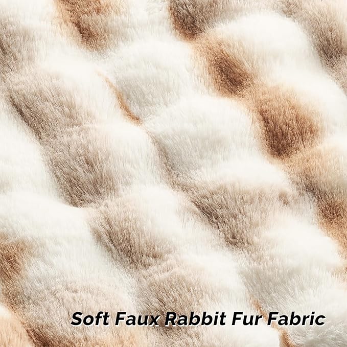 FUTEI Brown White Decorative Throw Pillow Covers 16x16 Inch Set of 2,Soft Fuzzy Faux Rabbit Fur Cushion Covers with Raised Texture,Neutral Boho Home Decor for Couch Bed Living Room