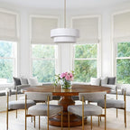 LamQee 20” Modern Drum Chandelier, 2-Tier Semi-Flush Mount Pendant Light Fixtures, 3-Light Hang Ceiling Lamp Hallway Lights Fixture with White Fabric Lampshades