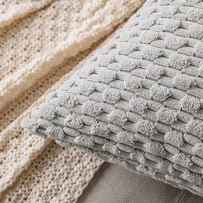 MIULEE Pack of 2 Decorative Throw Pillow Covers 24x24 Inch Soft Boho Striped Textured Corduroy Pillow Covers Modern Farmhouse Home Decor for Couch Bed Sofa Living Room Light Grey