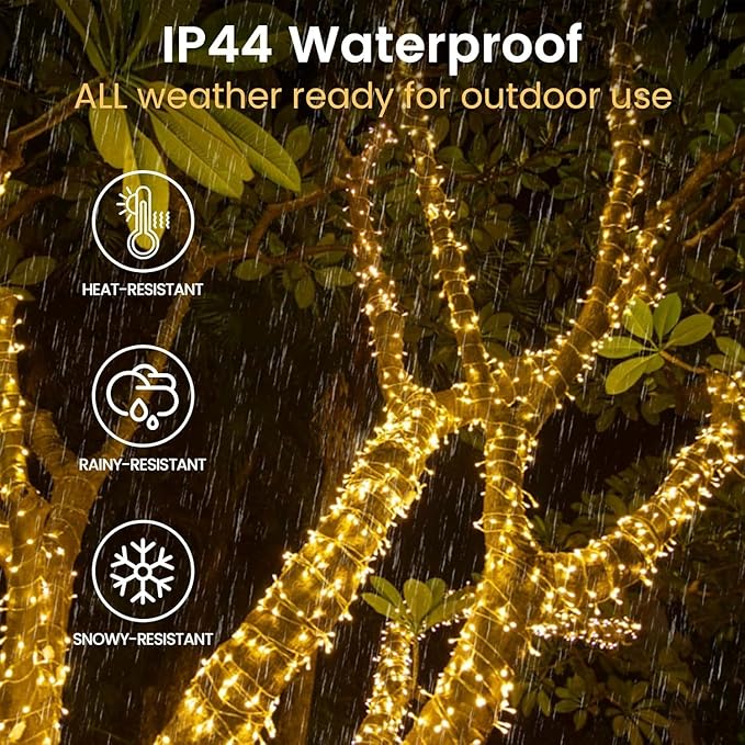 4 Pack Christmas String Lights Battery Operated with Timer, 132FT 400 LED Waterproof Twinkle Lights, 8 Modes Fairy Light for Indoor and Outdoor Bedroom Garland Tree Christmas Decorations (Warm White)