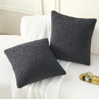 FUTEI Charcoal Throw Pillow Covers 24x24 Inch Set of 2,Furry Faux Fur Teddy Boucle Textured Cushion Covers,Soft Fluffy European Pillow Shams,Home Decor for Couch Bed Living Room Office Car