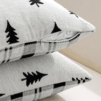 MIULEE Christmas Decorative Chenille Throw Pillow Covers, 18x18 Inch, White Black Tree, Set of 2 Cute Trees with Plaid Patterns Pillows for Sofa Couch Bedroom Chair Xmas Home Decor