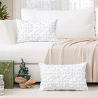OTOSTAR Set of 2 Xmas Soft Plush Short Wool Velvet Decorative Throw Pillow Covers Rectangular Luxury Style Cushion Case Pillow Shell for Sofa Bedroom Snowflake White, 16x24 Inch
