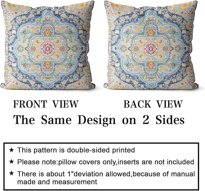 Snycler Boho Throw Pillow Covers 18x18 inch Set of 2 Burnt Blue Yellow Terracotta Rust Colored Throw Pillows Boho Home Decor for Bedroom Living Room Couch & Sofa (No Inserts)