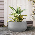 Kante 15.7" Dia Round Concrete Planter, Outdoor Indoor Garden Plant Pots with Drainage Hole and Rubber Plug, Modern Curvaceous Design, Natural Concrete