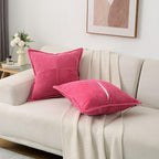 HAUSSY Hot Pink Throw Pillow Covers 20x20 Inch Set of 2,Soft Solid Corduroy Striped/Wide Bordered,Valentine Decor Pillows,Spring Home Decorations for Couch,Bed