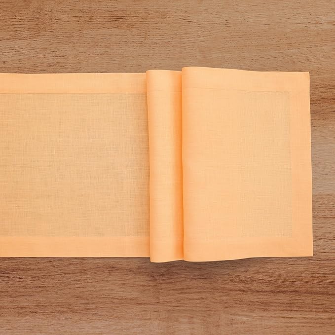 Solino Home Linen Table Runner 120 Inches Long - 100% Pure Linen Peach Table Runner 14 x 120 Inch - Fete