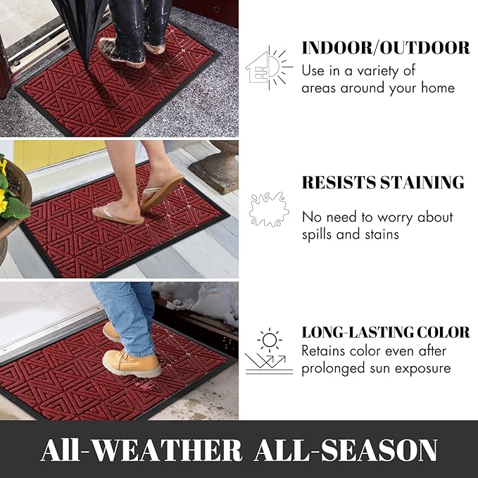 Yimobra Outdoor Mats for Front Door, Stops Mud & Dirt at Entrance, Fits Garage & Patio, All-Weather Waterproof Non Slip Outdoor Indoor Welcome Mat, 29.5x17 Black Red