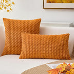 Kevin Textile Fall Throw Pillow Covers Soft Corduroy Decorative Set of 2 Boho Striped Pillow Covers Pillowcases Farmhouse Home Decor for Couch Bed Sofa Living Room 18x18 Inch Orange Yellow