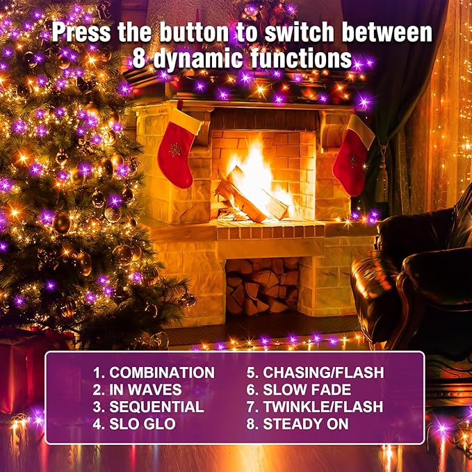 Nisocy 66FT LED String Lights Outdoor Waterproof – Purple Orange Fairy Lights with Plug, Connectable Christmas Tree Lights for Patio, Garden, Bedroom, Wedding, Party, Decor