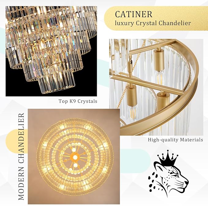 Large 36" Gold Crystal Chandeliers 23 Lights Modern Luxury Chandelier for Foyer Staircase Chandeliers 6 Tiers Round K9 Ceiling Pendant Lighting Fixture for Living Dining Room