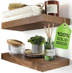 BAOBAB WORKSHOP Solid Wood Floating Shelves for Wall 12 Inch Wide, Small Wooden Shelf Kitchen, Bathroom Shelves for Room Wall Mounted Rustic Farmhouse, Walnut Floating Shelves, 12W × 6.7D, Set of 2