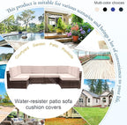 14 PCs Patio Cushion Covers for 7 PCs Outdoor Furniture Sectional Seating Sets Water Resistant Plus 2 Throw Pillows (Khaki, 24.8(L)*24.8(W)*3.14(T) inches)