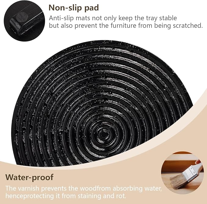 Round Decorative Tray Farmhouse Bathroom Decor Wood Riser Kitchen Countertop Organizer for Perfume, Candle, Plant, 11 inch Black