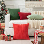 Kevin Textile Christmas Lumbar Throw Pillow Covers Ultra Soft Solid Striped Corduroy Rectangle Pillow Cover for Sofa 12 x 20 inch Burgundy 2 Pieces