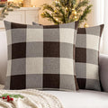 MIULEE Pack of 2 Classic Farmhouse Buffalo Check Plaids Polyester Linen Soft Soild Decorative Square Throw Pillow Covers Home Decor Outdoor Cushion Case for Sofa Bedroom 18 x 18 Inch, Brown and White
