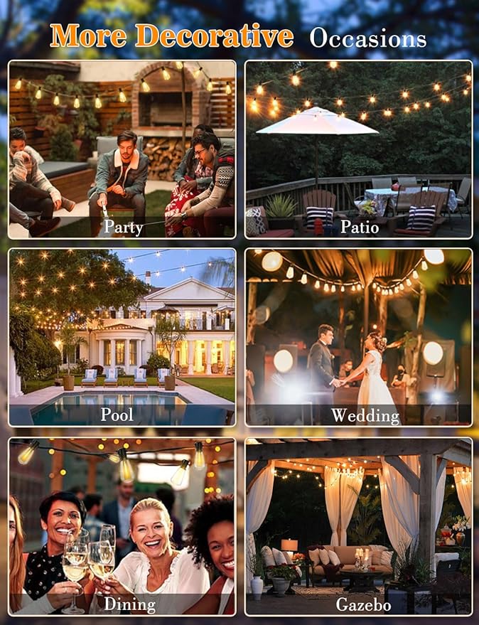 LED Outdoor String Lights 400ft Shatterproof Patio Lights with 212 Waterproof ST38 Vintage Bulbs(12 Spare), Dimmable Outside Hanging String Lights for Backyard Porch Balcony Party, Warm White