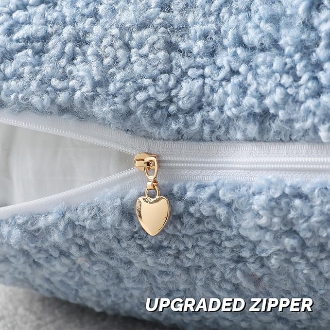 FUTEI Light Blue Throw Pillow Covers 24x24 Inch Set of 2,Furry Faux Fur Teddy Boucle Textured Cushion Covers,Soft Fluffy European Pillow Shams,Home Decor for Couch Bed Living Room Office Car
