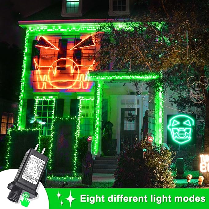 800 LED Green String Lights, 262ft Green Christmas Lights Outdoor Clear Wire 8 Modes Plug in Waterproof Christmas Twinkle Fairy Light for Indoor Room Tree Party Halloween Decorations