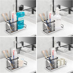 HarJue Toothbrush Holder, Luxurious Metal Toothbrush Toothpaste Holder with Marble Base for Bathroom, Multi-Slots Openwork Design, Bathroom Accessory for Storage and Organizer (Large, Matte Black)