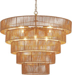 25.6" Large Rattan Chandelier Vintage Farmhouse 8-Lights Boho Hand-Woven Bamboo Chandeliers Light Fixture Drum Wicker Rattan Golden Chandelier for Dining Room, Kitchen, Living Room, Bedroom