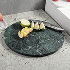 Koville Indian Marble Cutting Board for Kitchen, 16" Round Hand Crafted Marble Slab for Cheese, Charcuterie, Pastry Board - Wedding Gift, House Warming Gift(Indian Green)