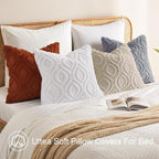 decorUhome Throw Pillow Covers 16x16 Inch Set of 2, Soft Plush Decorative Faux Fur Cream White Solid Couch Pillow Covers, Accent Farmhouse Neutral Square Euro Pillow Cases for Sofa Bed Living Room