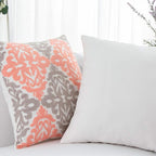 HWY 50 Coral Pink Decorative Throw Pillow Covers 18x18 Inch (1 Piece), Embroidered Cotton Farmhouse Cushion Cover Pillow Case for Sofa Couch Living Room Bed Bedroon, Floral Geometric