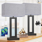 22" Tall Modern Living Room Lamps - Touch Bedside Lamps with USB C+A, 3 Way Dimmable for End Tables - Set of 2 (Grey & Black)