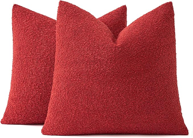 MIULEE 20x20 Inch Christmas Decorative Pillow Covers for Couch Bed Set of 2 Textured Boucle Neutral Winter Throw Pillows Red Accent Solid Cushion Pillowcases Sofa Livingroom Home Decor