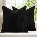 Mecatny Corduroy Decorative Throw Pillow Covers 26x26 Set of 2 for Sofa Living Room, Soft Neutral Boho Couch Pillow Covers for Home Decor, Black