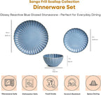 Sango 12 Pieces Stoneware Dinnerware Set, Modern Reactive Blue Dishes for 4, Premium Serving Plates and Bowls Sets, Chip Resistant Plate, Ceramic Dishware, Kitchen Dish Set, Scallop Dining Ware, Frill